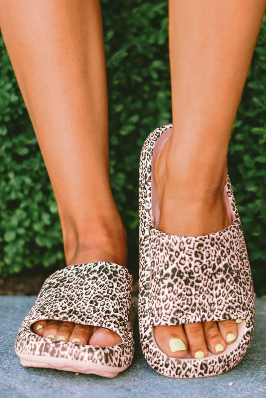 Pink Leopard Print Soft Rubber Slides Shoes