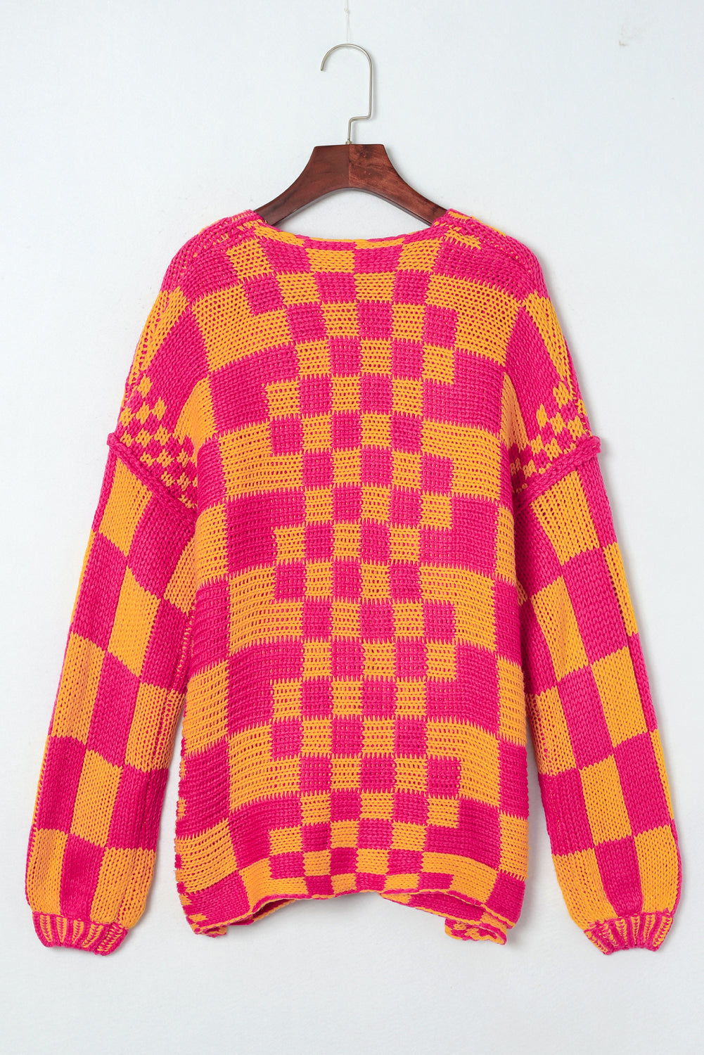 Colorblock Checked Open Front Knitted Cardigan