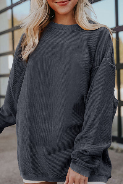 Apricot Drop Shoulder Ribbed Oversized Sweatshirt