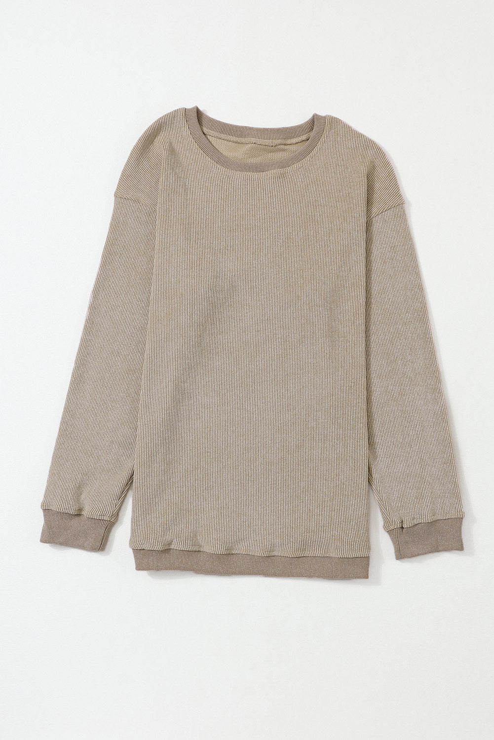 Green Ribbed Round Neck Drop Sleeve Pullover Sweatshirt