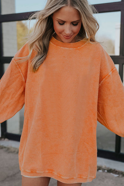 Apricot Drop Shoulder Ribbed Oversized Sweatshirt