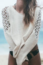 White Cutout Sleeve Solid Color Knit Sweater