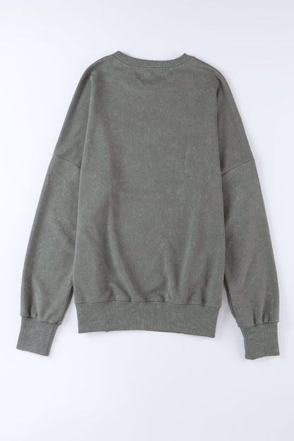 Green Plain Drop Shoulder Ribbed Trim Oversized Sweatshirt