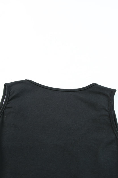 Black Leopard Ruched Fake Two Piece Tank Top