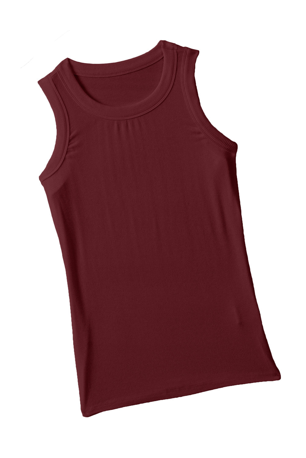 Red Plain Basic Solid Color Ribbed Knit Slim Fit Tank Top