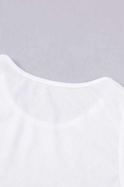 White Ribbed Crew Neck Cropped Tank Top for Women