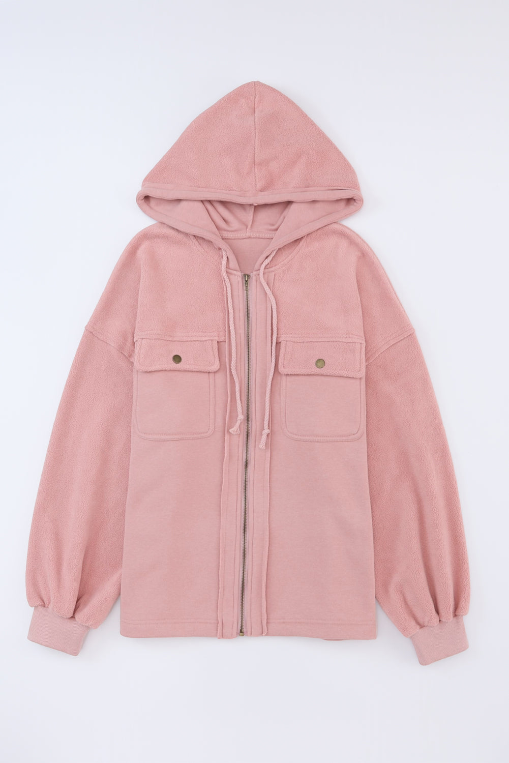 Apricot Bishop Sleeve Zip Up Hoodie Jacket with Flap Pockets