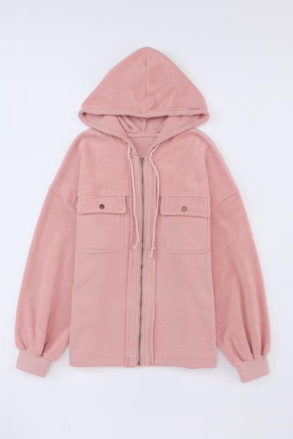 Apricot Bishop Sleeve Zip Up Hoodie Jacket with Flap Pockets