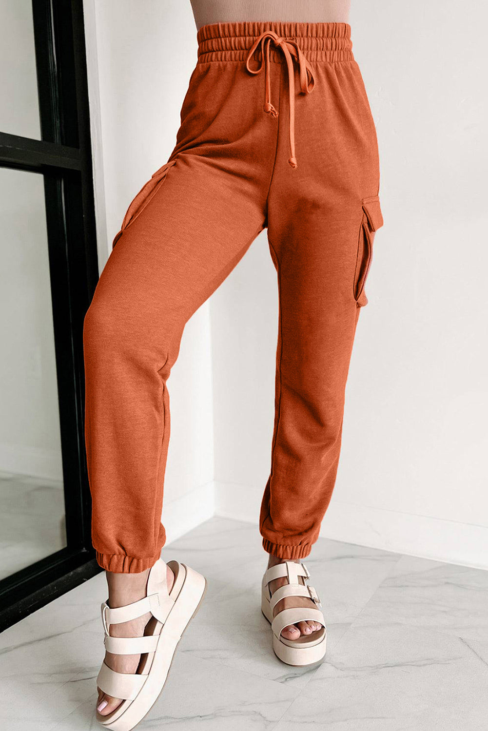 Orange Drawstring Cargo Pockets Jogger Pants