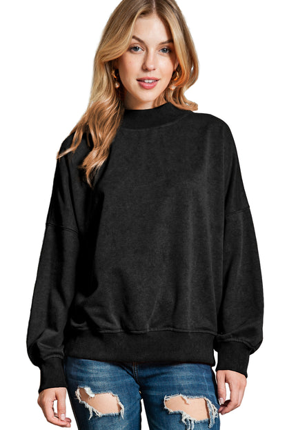 Green Light Plain Washed Drop Shoulder Pullover Sweatshirt