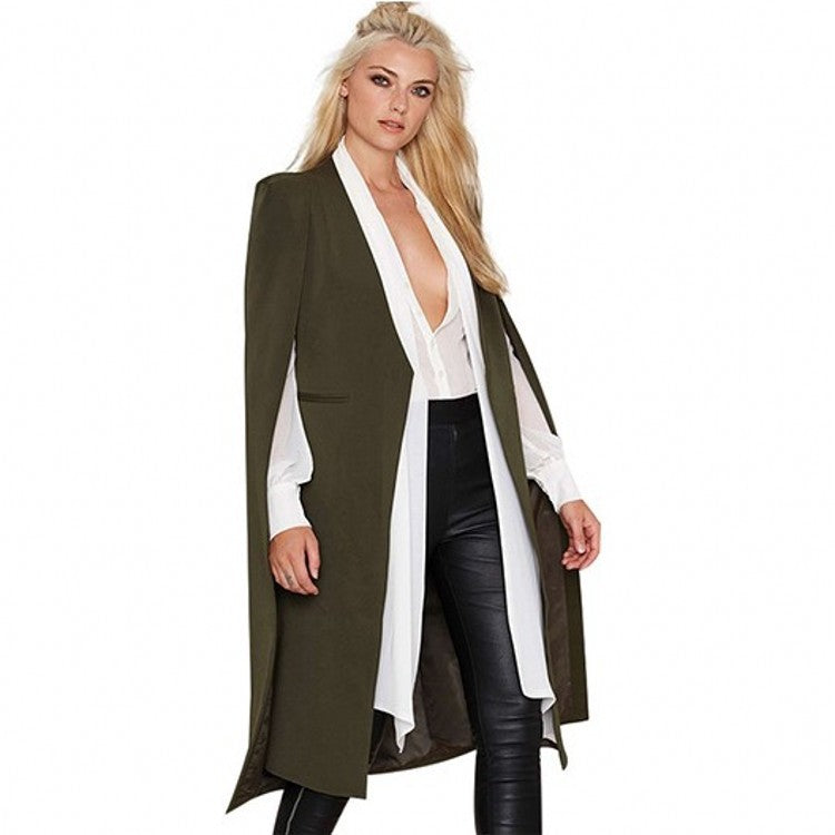 Autumn Winter Women Casual Coat Cape without Buckle Shawl Windbreaker