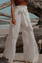 White Smocked Sash High Waist Crinkled Wide Leg Pants