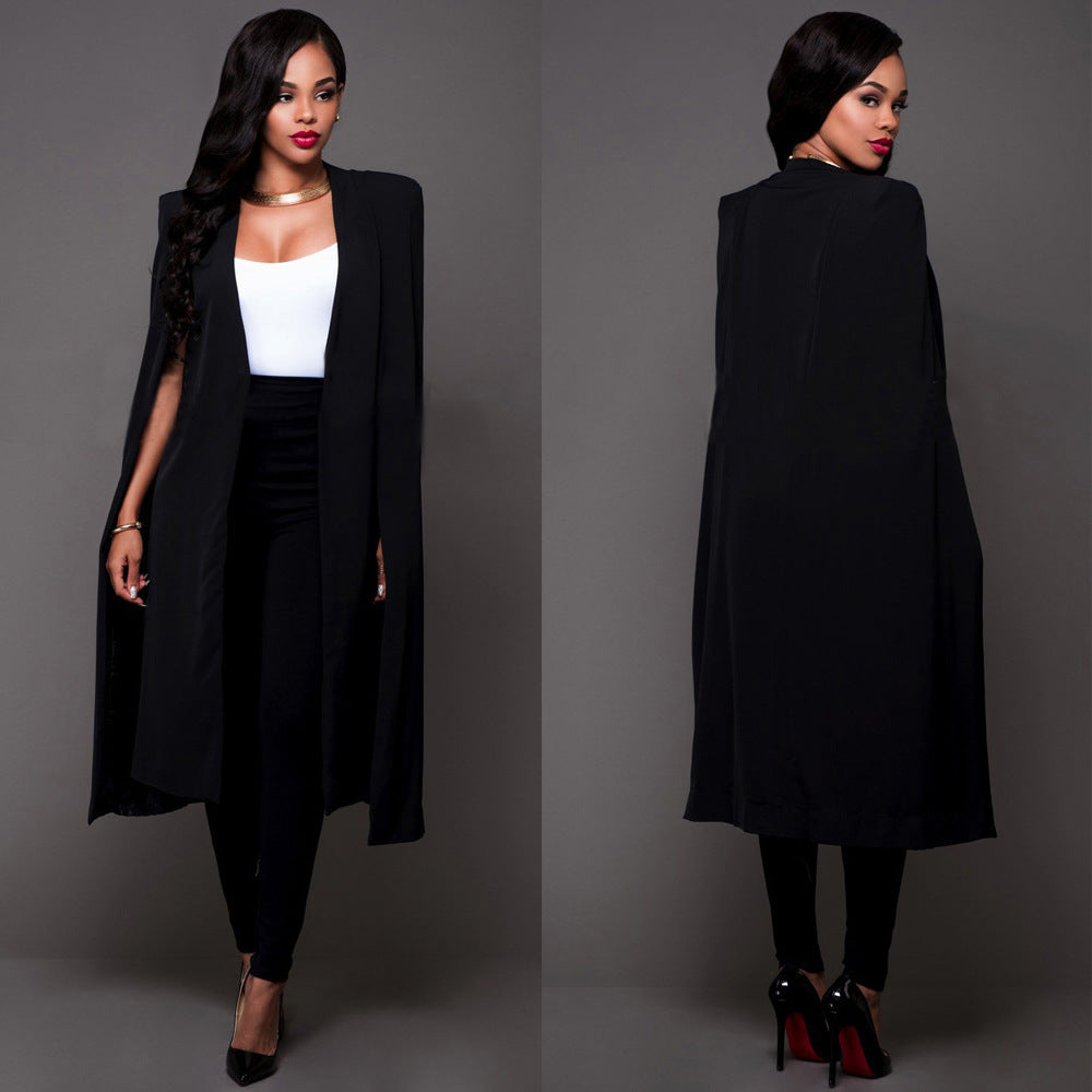 Autumn Personalized Solid Color Long Large Cape  Women Coat