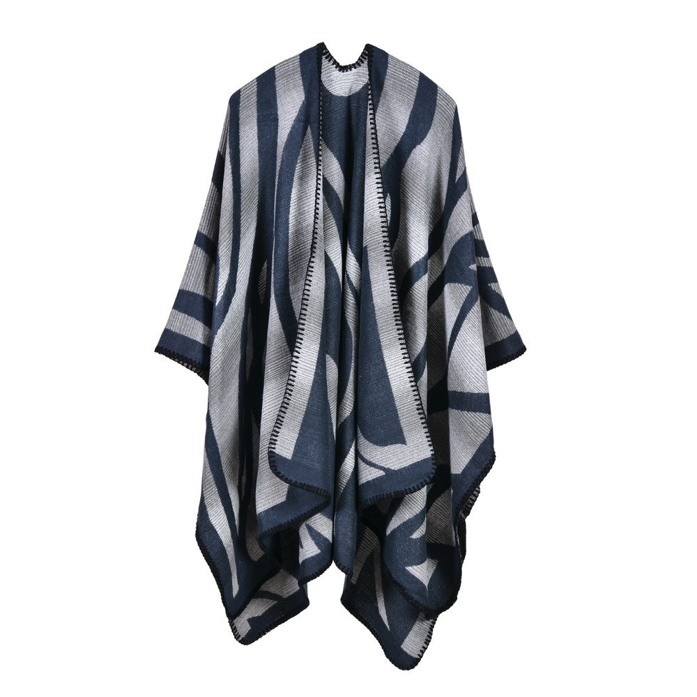 Ladies Camouflage Gradient Color Imitation Cashmere Split Lengthen Thicken Shawl Cloak