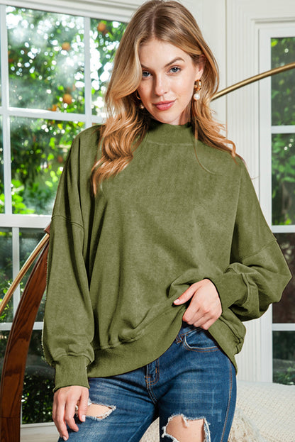 Green Light Plain Washed Drop Shoulder Pullover Sweatshirt