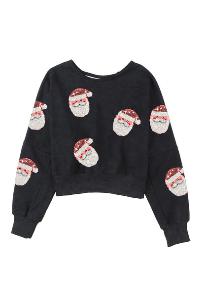 Black Santa Claus Backless Graphic Sweatshirt