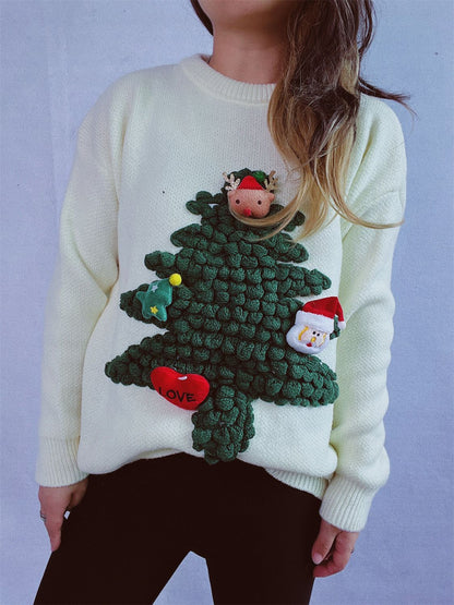 Christmas Tree Round Neck Long Sleeve Sweater