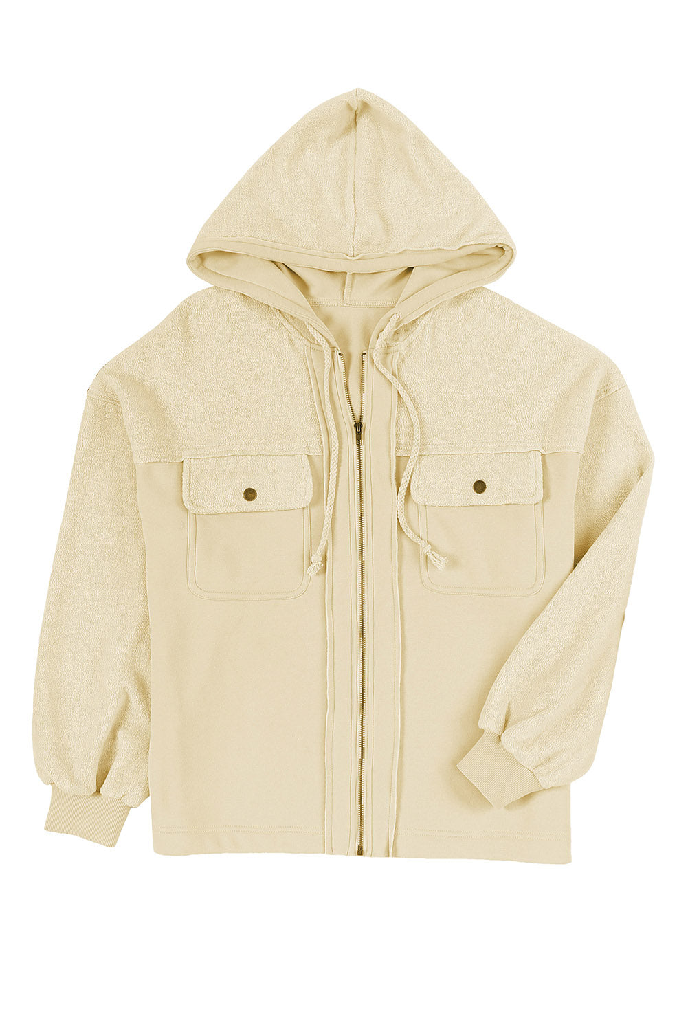 Apricot Bishop Sleeve Zip Up Hoodie Jacket with Flap Pockets