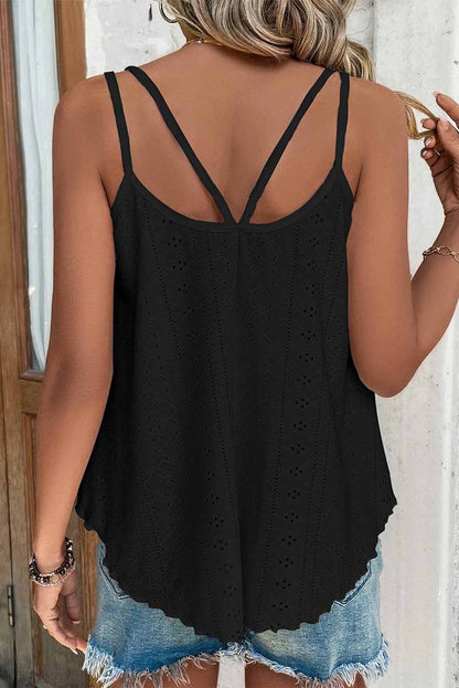 Black Eyelet Strappy Scoop Neck Tank Top