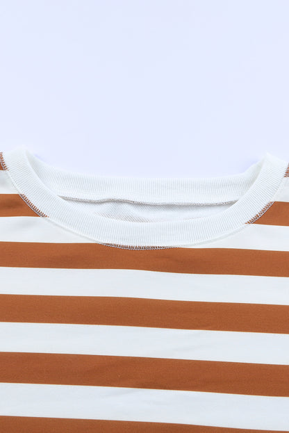 Black Striped Colorblock Drop Shoulder Pullover Sweatshirt