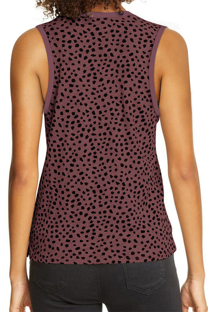 Leopard Contrast Trim Casual Round Neck Tank Top