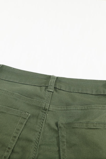 Green Frayed Raw Hem High Waist Denim Jeans