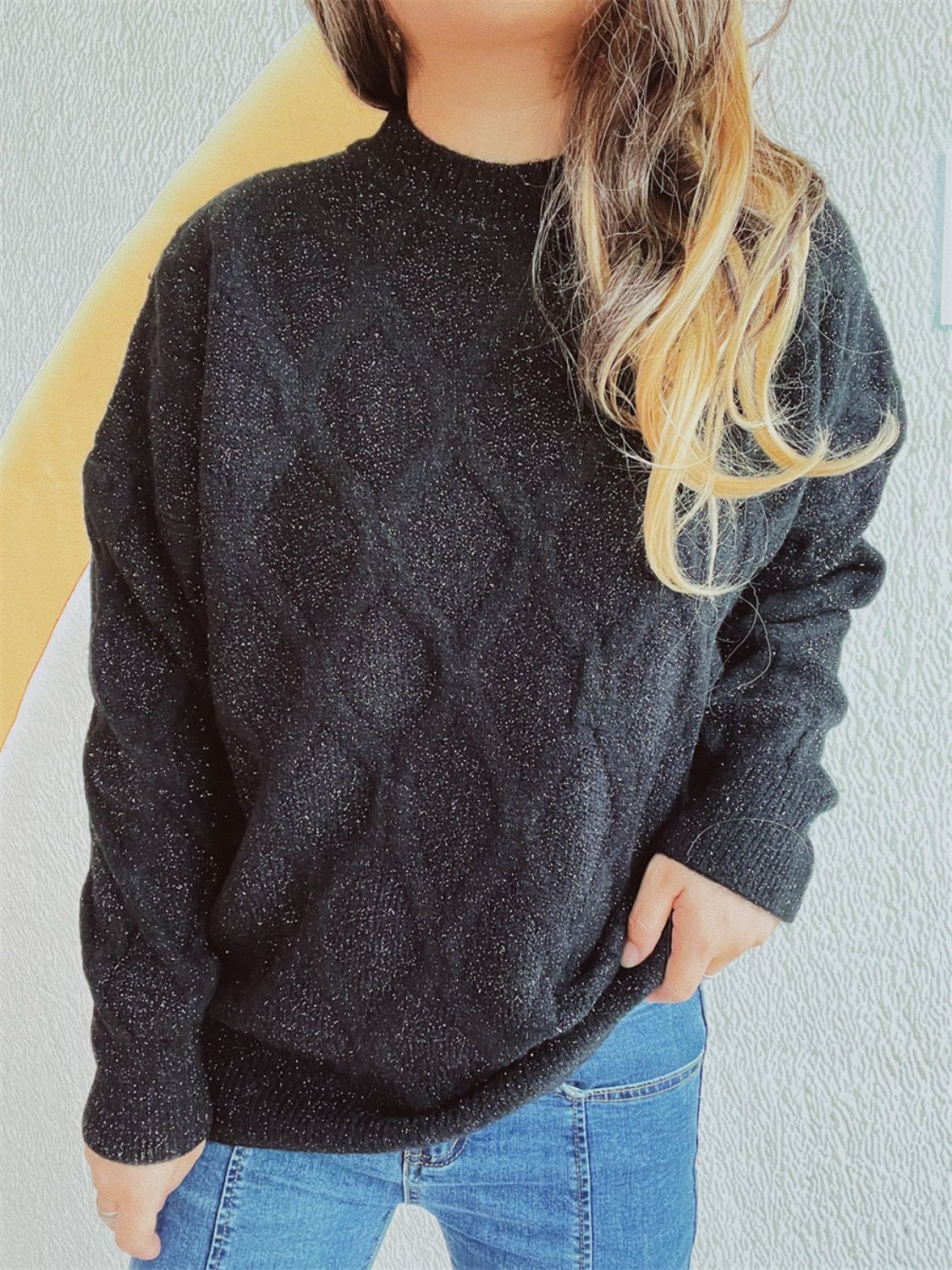 Diamond Round Neck Long Sleeve Sweater