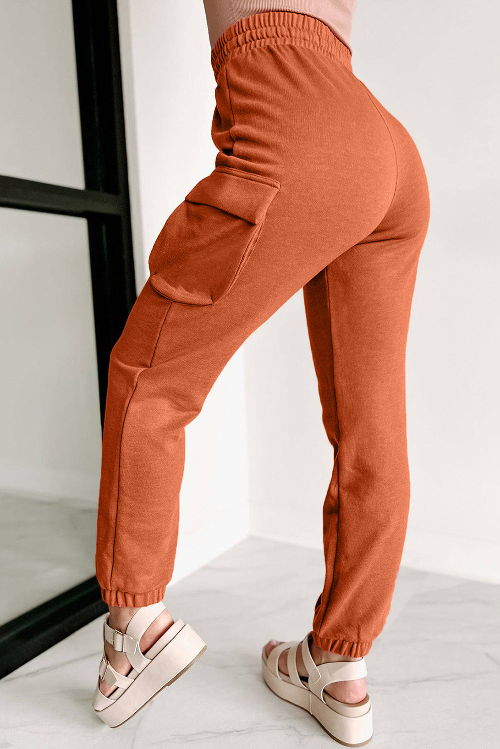 Orange Drawstring Cargo Pockets Jogger Pants