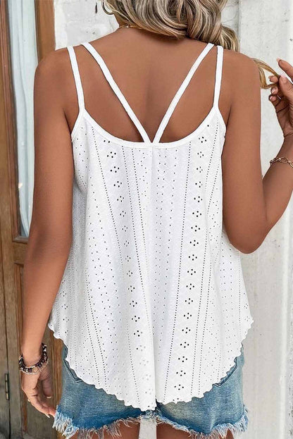 Black Eyelet Strappy Scoop Neck Tank Top