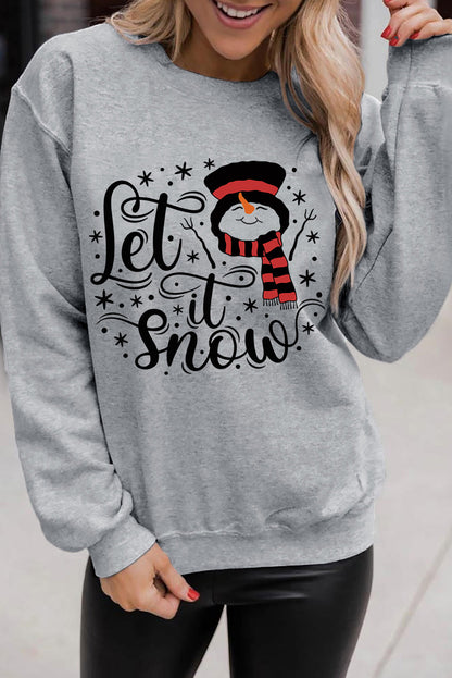 Gray Let it Snow Christmas Snowman Graphic Sweatshirt