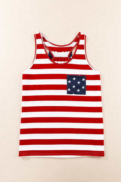 Red and White Stripes Sleeveless Racerback Tank