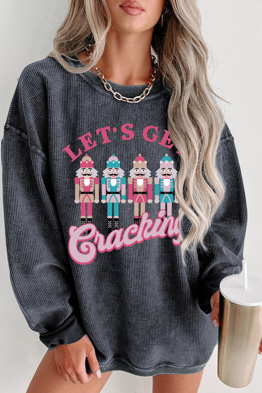 Gray Lets Get Cracking Nutcracker Corded Graphic Sweatshirt