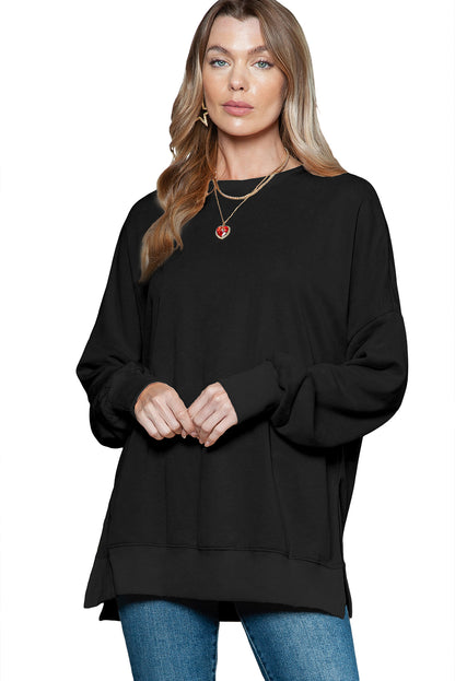 Green Plain Drop Shoulder Ribbed Trim Oversized Sweatshirt