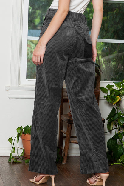 Grey Corduroy High Waisted Wide Leg Pants for Women