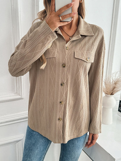 Textured Collared Neck Button Down Shacket