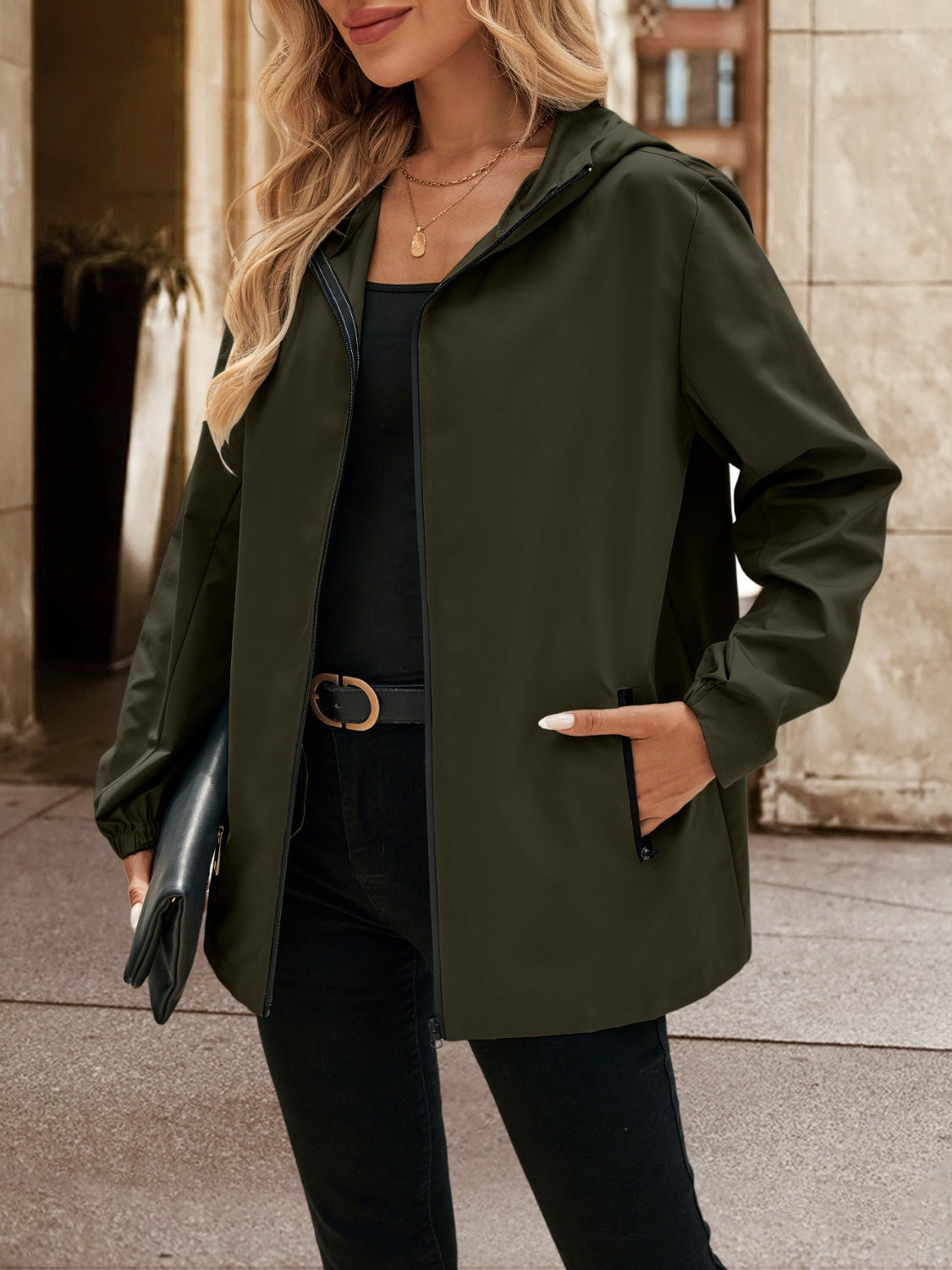 Ivy Lane Pocketed Zip Up Hooded Jacket