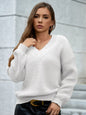 V-Neck Dropped Shoulder Long Sleeve Sweater