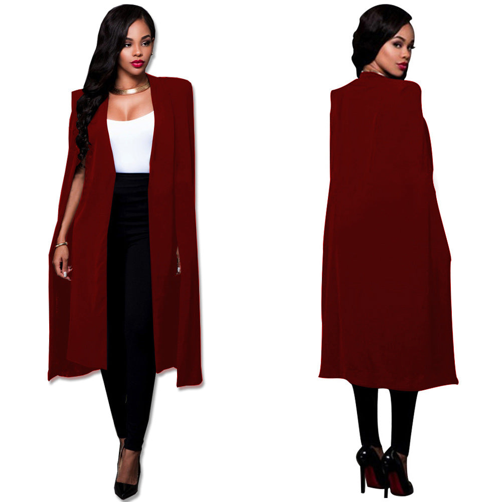 Autumn Personalized Solid Color Long Large Cape  Women Coat