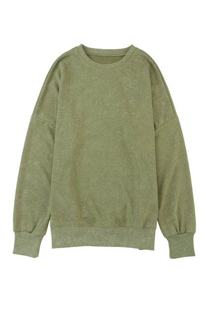 Green Plain Drop Shoulder Ribbed Trim Oversized Sweatshirt