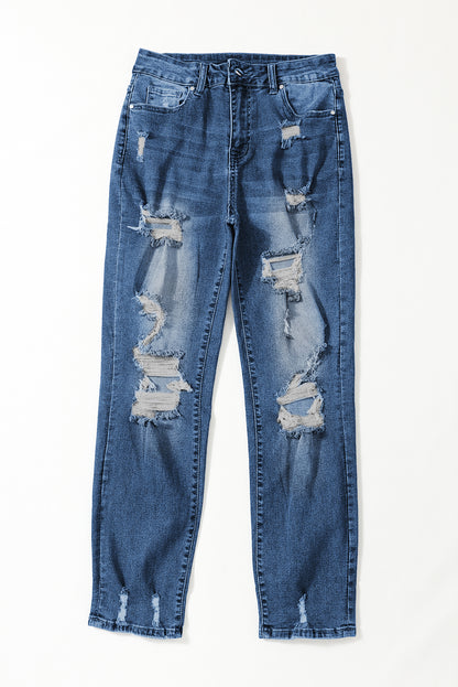 Blue Vintage Distressed Boyfriend Ripped Jeans