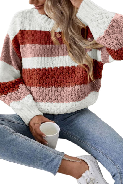 Chestnut Colorblock Drop Sleeve Knitted Sweater