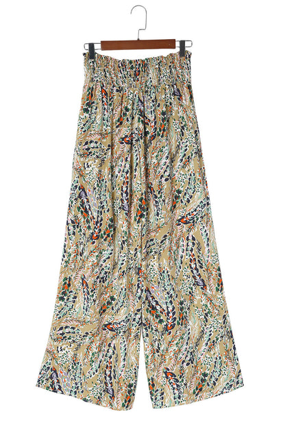 Multicolor Abstract Print Shirred High Waist Wide Leg Pants