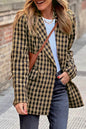 Brown Plaid Pattern Tweed Houndstooth Double Breasted Blazer