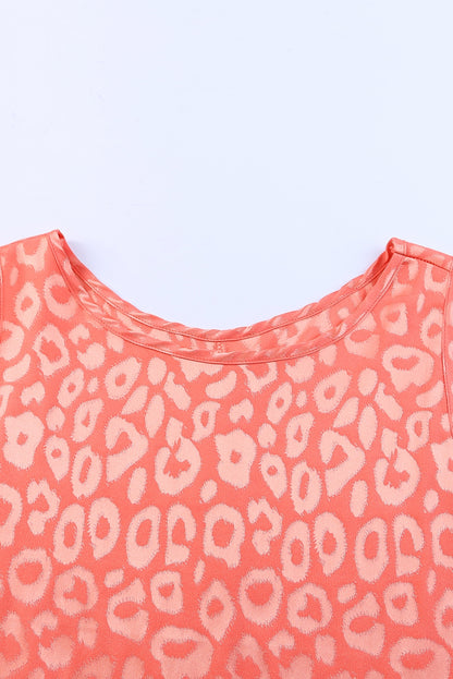 Rose Satin Leopard Casual Round Neck Tank Top