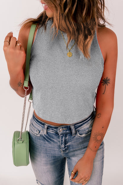 Plain White Ribbed Knit Basic Cropped Tank Top