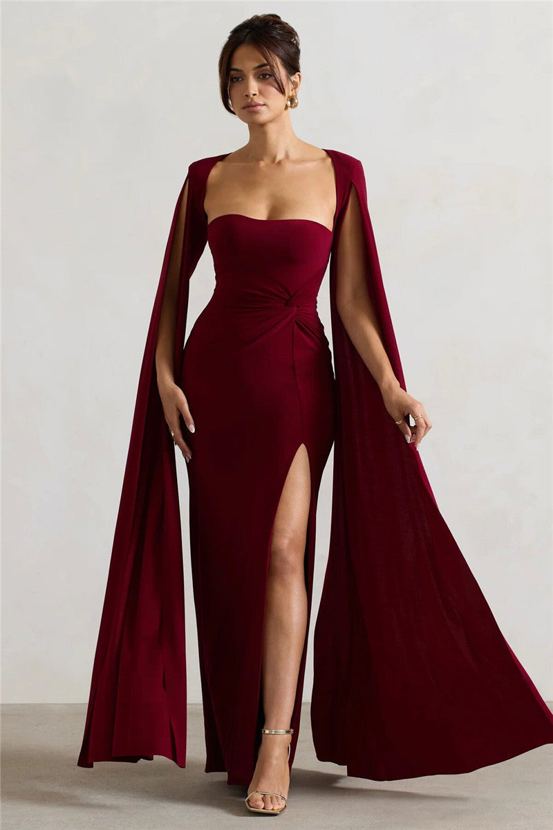 Teresa Long Cape Sleeve Split Maxi Dress