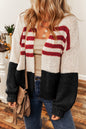 Camel Colorblock Striped Open Front Cardigan