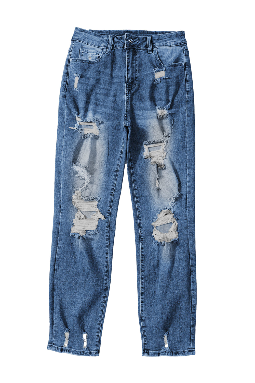 Blue Vintage Distressed Boyfriend Ripped Jeans