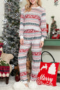 Gray Christmas Printed Long Sleeve Top & Pants Pajamas Set
