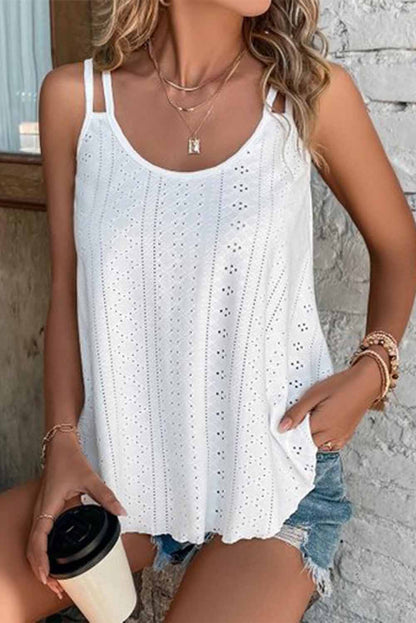 Black Eyelet Strappy Scoop Neck Tank Top